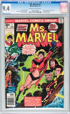 100 Hot Comics: Ms Marvel 1, 1st Carol Danvers as Ms. Marvel. Click to buy a copy at Goldin