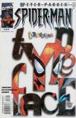 Origin and First Appearance, Typeface, Peter Parker: Spider-Man (vol. 2) #23, Marvel Comics, 2000. Click for value