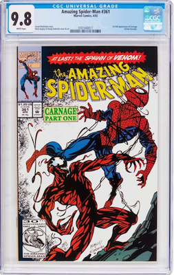 Don't go below a CGC 9.6, but our recommendation is a CGC 9.8 of Amazing Spider-Man #361 (First Carnage). Click to find yours at Goldin