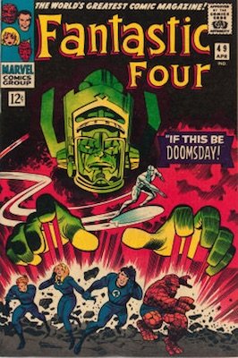 Fantastic Four #49 is the second in the trilogy of Galactus and Silver Surfer storyline issues. It is much scarcer than #48, though prices don't really reflect this! Click for values