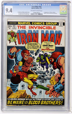 Looking to invest in a copy of Iron Man #55? Stick to white pages and CGC 9.4 examples and you won't go wrong. Click to buy a copy from Goldin